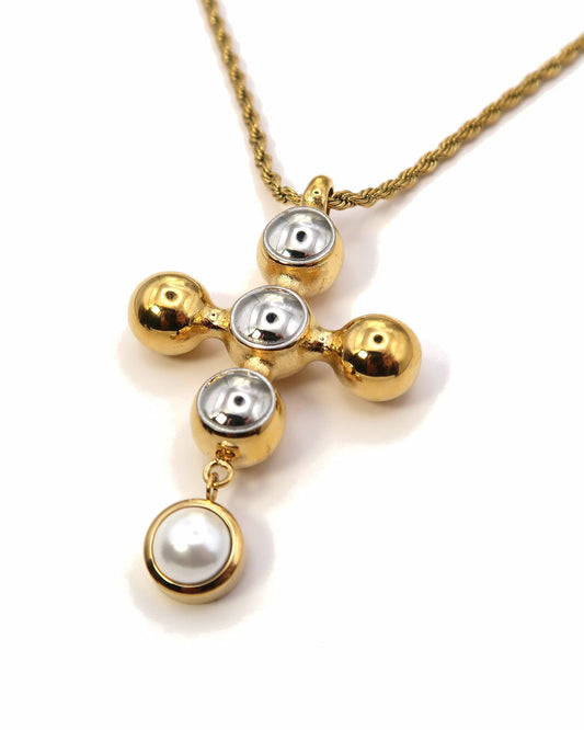 ELITA - Mixed Metal Statement Kreuz Halskette