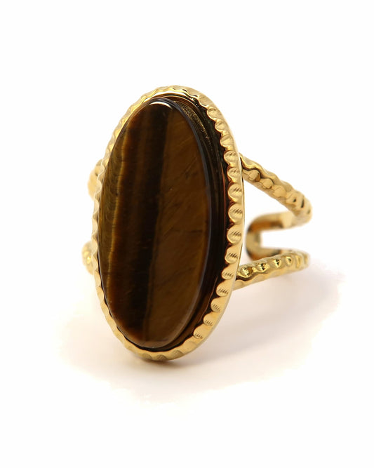 YARA - Boho Statement Ring mit Braunem Naturstein