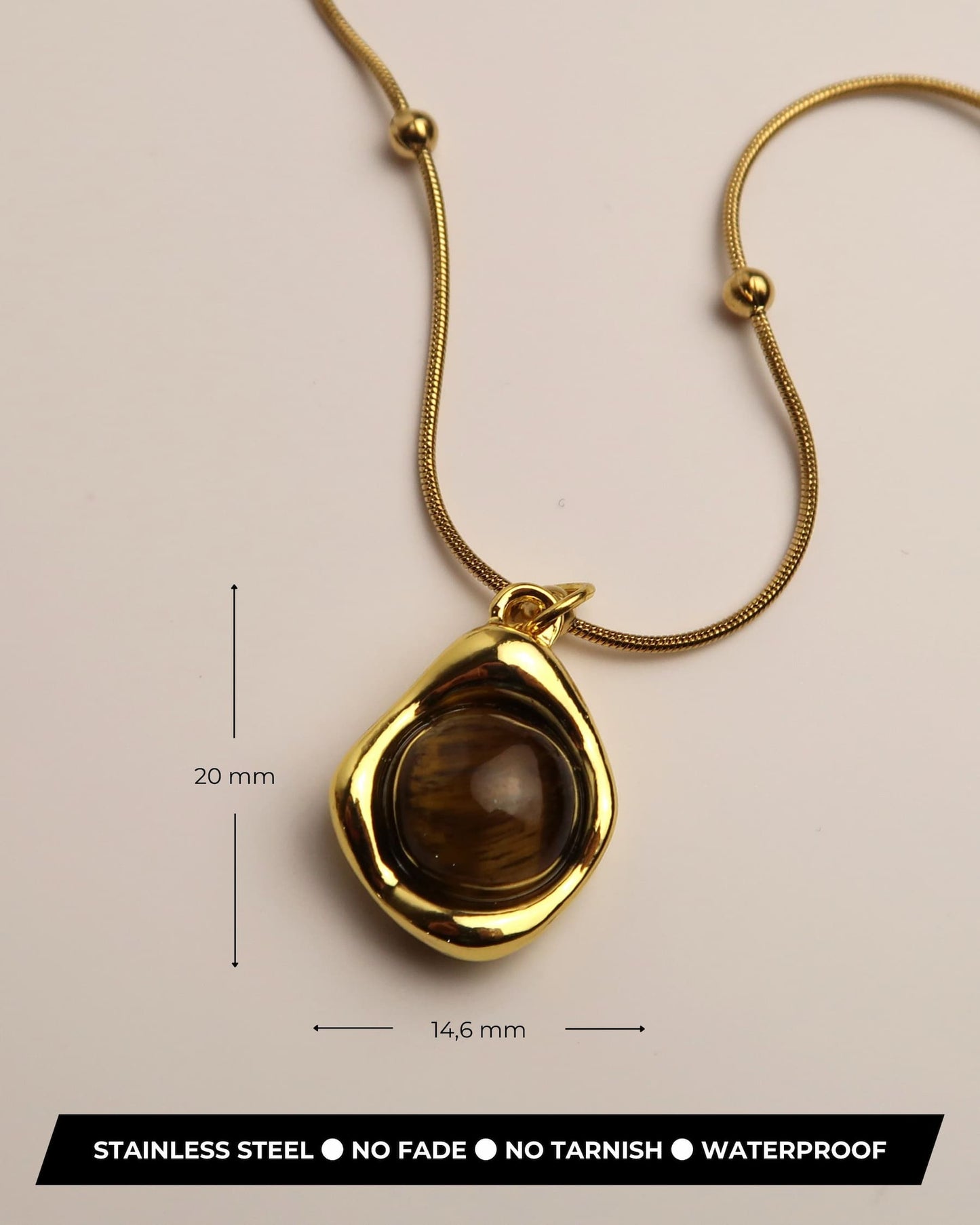 MYAH - Goldene Edelstahlkette mit Tigerauge-Anhänger