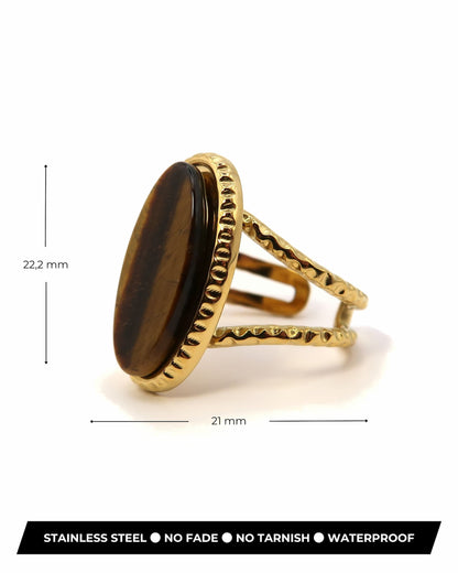 YARA - Boho Statement Ring mit Braunem Naturstein