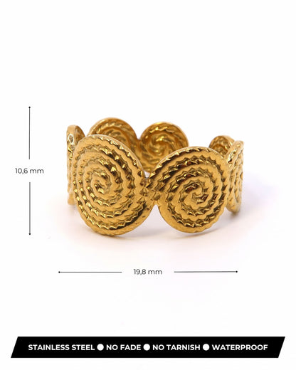 INYA - Boho Statement Ring mit Spiralstruktur