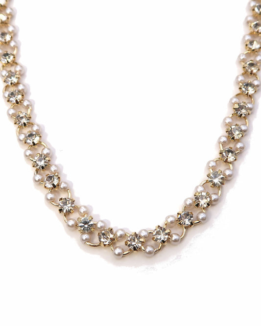 AZALEA - 18K vergoldeter Choker mit Zirkonen und Perlen