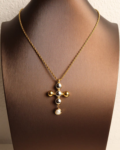 ELITA - Mixed Metal Statement Kreuz Halskette