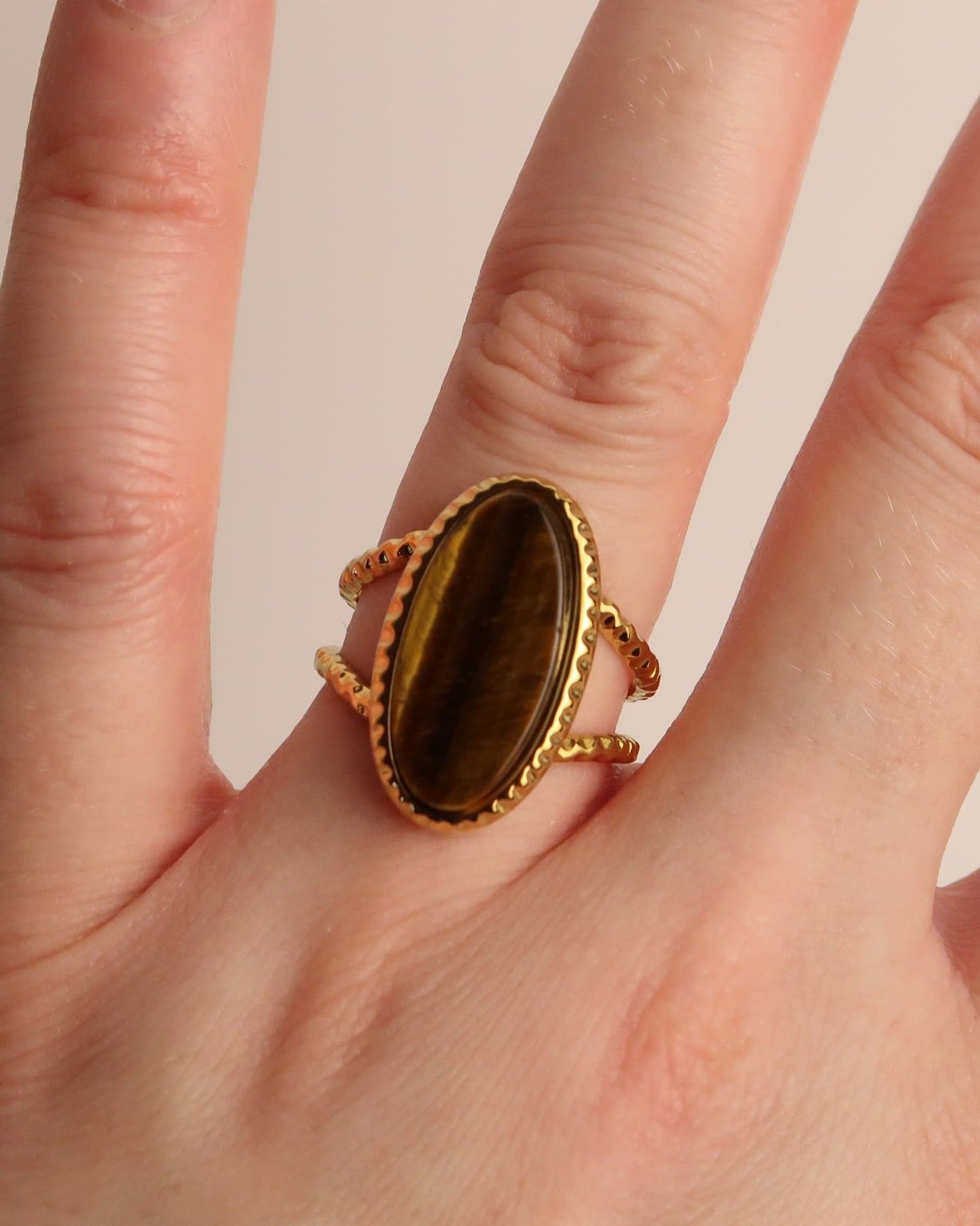 YARA - Boho Statement Ring mit Braunem Naturstein
