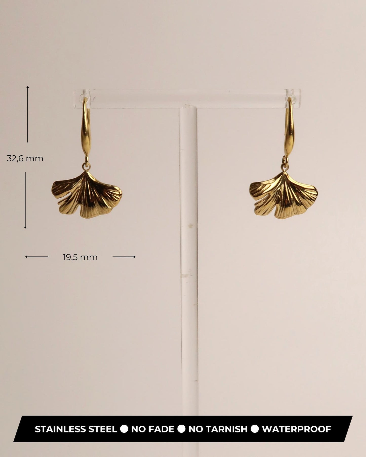SINJOH - Goldene Edelstahl Ginkgo Ohrringe
