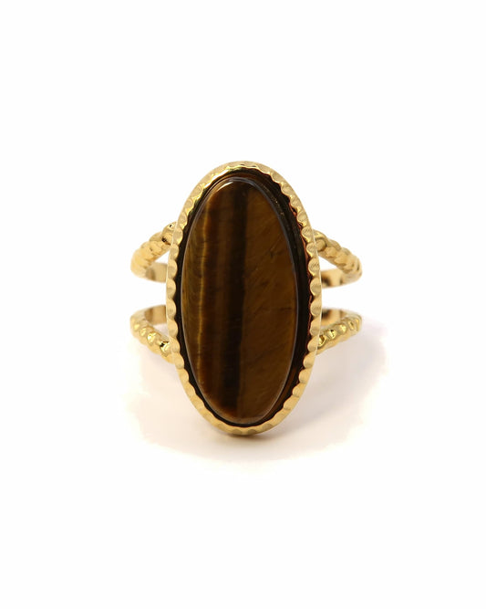YARA - Boho Statement Ring mit Braunem Naturstein