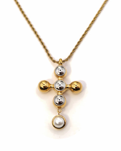 ELITA - Mixed Metal Statement Kreuz Halskette