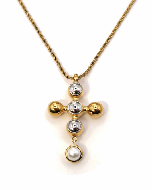 ELITA - Mixed Metal Statement Kreuz Halskette