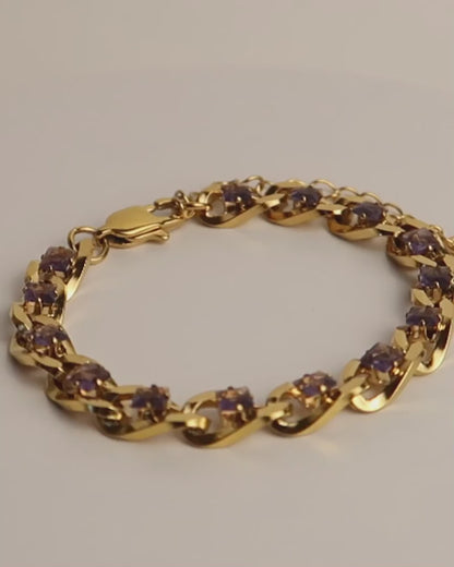 ZIYA - Goldenes Edelstahl Armband mit Lila Zirkonia