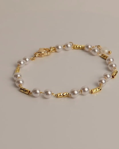 MAYA - 18K Vergoldetes Armband mit Weißen Perlen