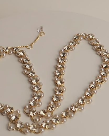 AZALEA - 18K vergoldeter Choker mit Zirkonen und Perlen