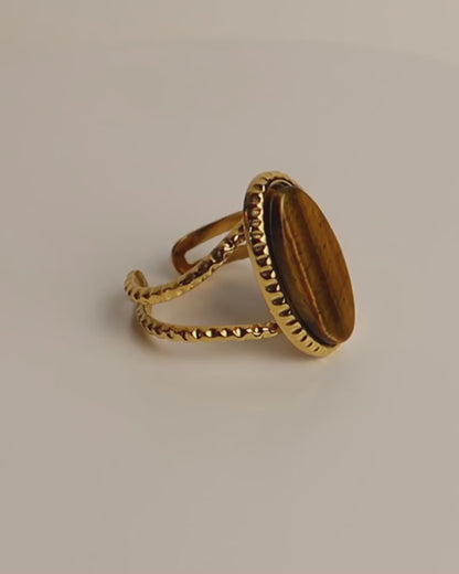 YARA - Boho Statement Ring mit Braunem Naturstein