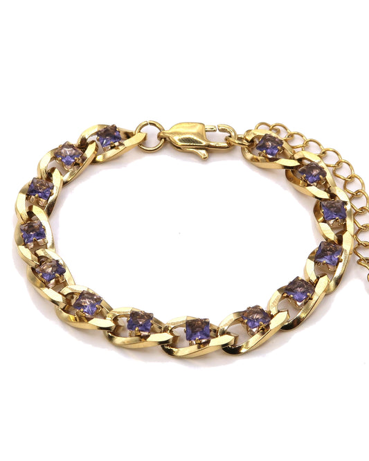 ZIYA - Goldenes Edelstahl Armband mit Lila Zirkonia